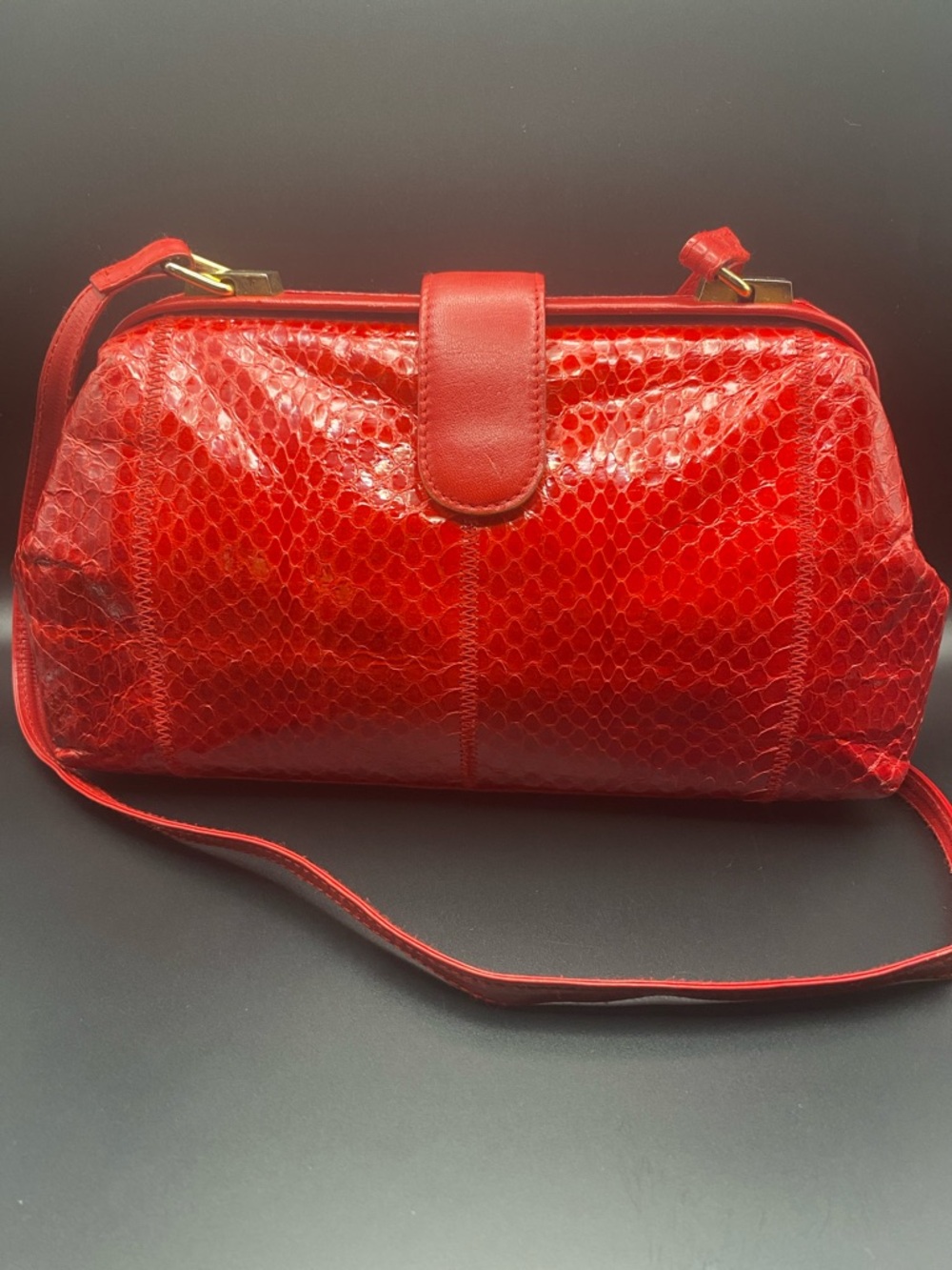 Vintage 80’s Red Leather and Snakeskin Bag